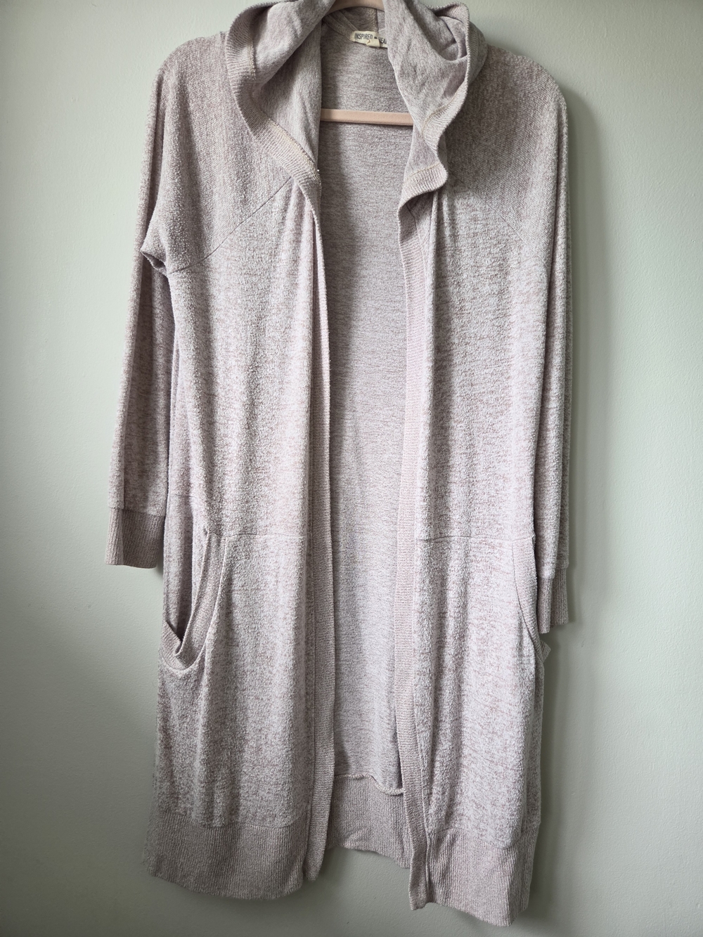 Inspired Hearts Open-Front Hooded Longline Cardigan - Light Blush